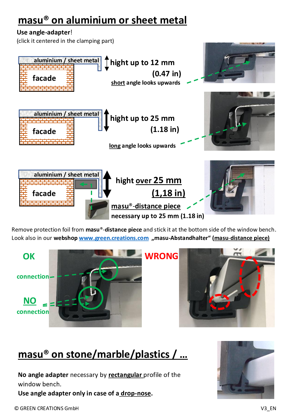 masu assembling in window sills with drop nose